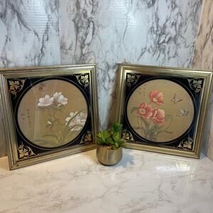 Vintage George Nathan Asian Floral Screen Prints (2 pc)